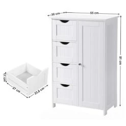 Badkamer Kolom Kast Met 4 Lades En Kastje - Verstelbaar Binnenin - 55x30x81cm - MDF - Wit -Badkamer Wijs 1200x1200 4116