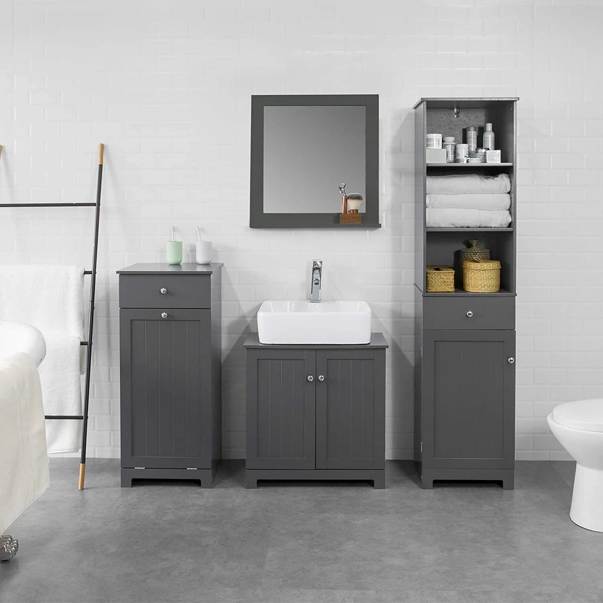 Mara Wastafel Onderkast - Badkamerkast - Wastafelmeubel - Badkamermeubel - Praktisch - Donkergrijs - MDF - 60 X 29 X 60 Cm 7 Mara Wastafel Onderkast - Badkamerkast - Wastafelmeubel - Badkamermeubel - Praktisch - Donkergrijs - MDF - 60 X 29 X 60 Cm - Afbeelding 5