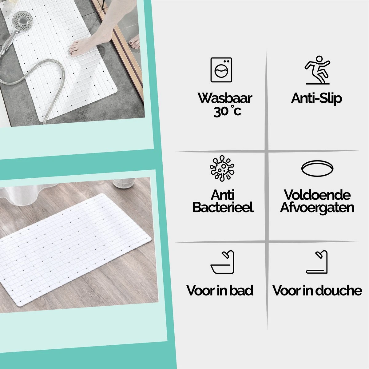 The Original - Douchemat Antislip - Wit - 70x40cm - Antislipmat Badmat Voor Bad & Douche - Anti Slip Mat Met Zuignappen 7 The Original - Douchemat Antislip - Wit - 70x40cm - Antislipmat Badmat Voor Bad & Douche - Anti Slip Mat Met Zuignappen - Afbeelding 5