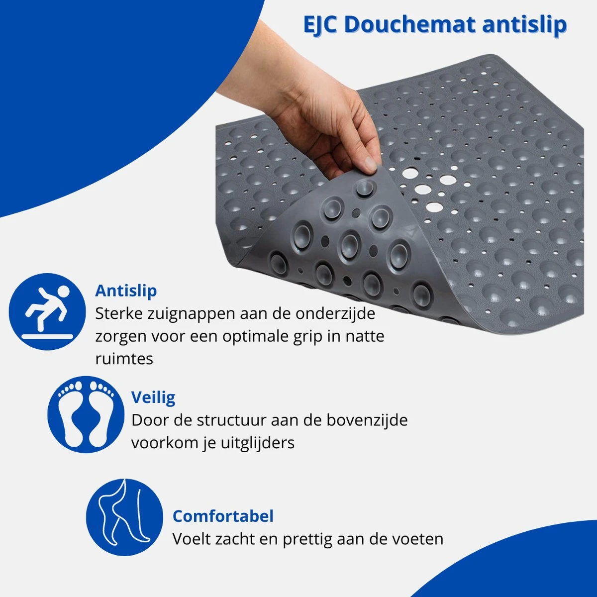 Douchemat - Antislipmat - Douchemat Antislip - Badmat - Badmat Antislip - Grijs - Antislipmat Douche - 53cm X 53cm - BPA Vrij - Antibacterieel - Antislip - Wasbaar- EJC Products 5 Douchemat - Antislipmat - Douchemat Antislip - Badmat - Badmat Antislip - Grijs - Antislipmat Douche - 53cm X 53cm - BPA Vrij - Antibacterieel - Antislip - Wasbaar- EJC Products - Afbeelding 3