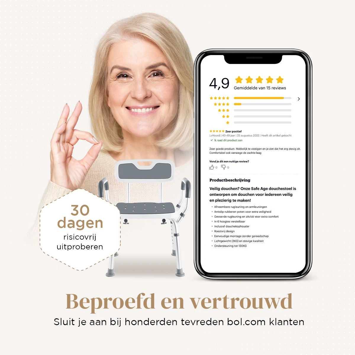 BY JRM Douchestoel En Douchekruk Met Afneembare Rugleuning En Armleuning – 30 Dagen Uitproberen - Anti Slip – Verstelbare Hoogte - Douchekrukje - Grijs 10 BY JRM Douchestoel En Douchekruk Met Afneembare Rugleuning En Armleuning – 30 Dagen Uitproberen - Anti Slip – Verstelbare Hoogte - Douchekrukje - Grijs - Afbeelding 8