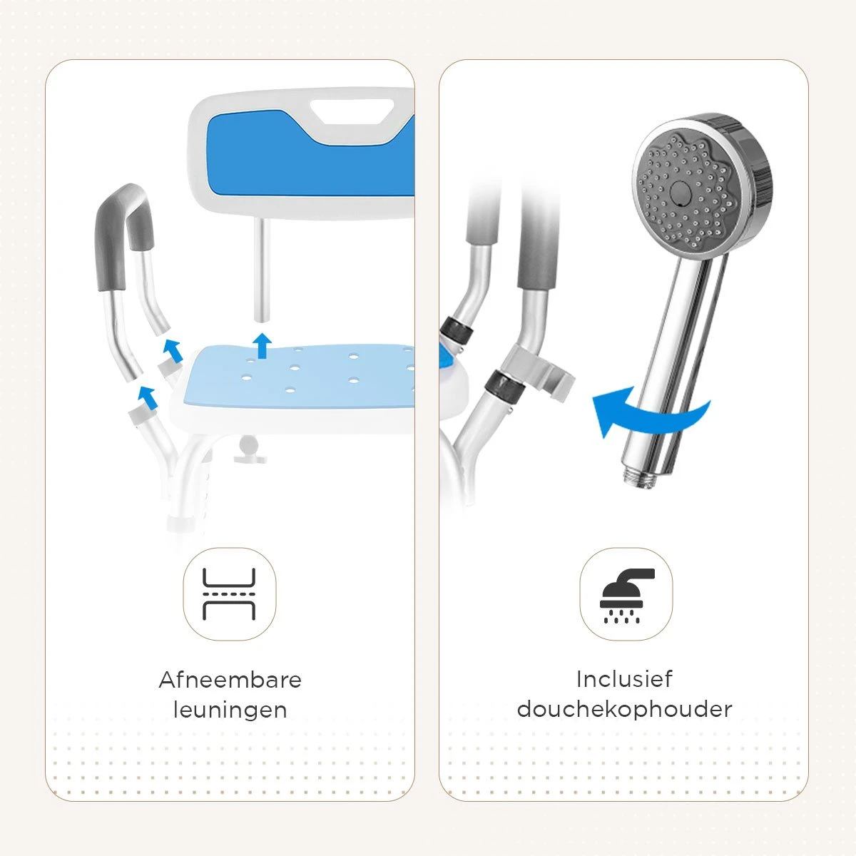 BY JRM Douchestoel En Douchekruk Met Afneembare Rugleuning En Armleuning – 30 Dagen Uitproberen -anti Slip – Verstelbare Hoogte - Douchekrukje - Blauw 5 BY JRM Douchestoel En Douchekruk Met Afneembare Rugleuning En Armleuning – 30 Dagen Uitproberen -anti Slip – Verstelbare Hoogte - Douchekrukje - Blauw - Afbeelding 3