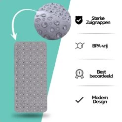 The Original - Douchemat Antislip - Grijs - 88x40cm - Antislipmat Badmat Voor Bad & Douche - Anti Slip Mat Met Zuignappen -Badkamer Wijs 1200x1200 4267
