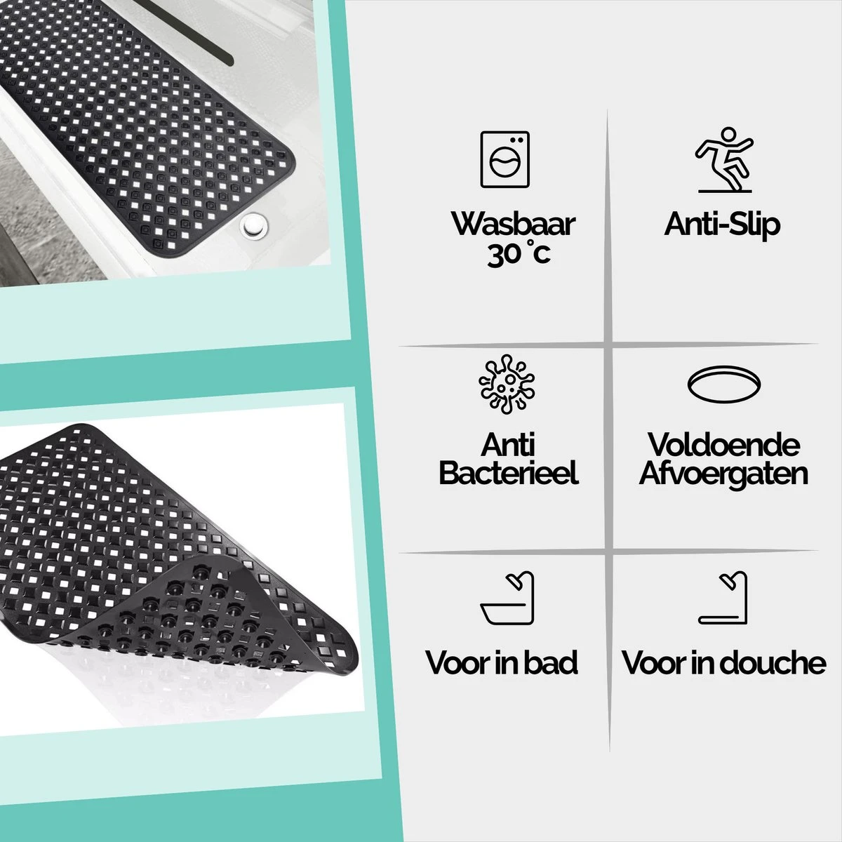 The Original - Douchemat Antislip - Zwart - 88x40cm - Antislipmat Badmat Voor Bad & Douche - Anti Slip Mat Met Zuignappen 6 The Original - Douchemat Antislip - Zwart - 88x40cm - Antislipmat Badmat Voor Bad & Douche - Anti Slip Mat Met Zuignappen - Afbeelding 4