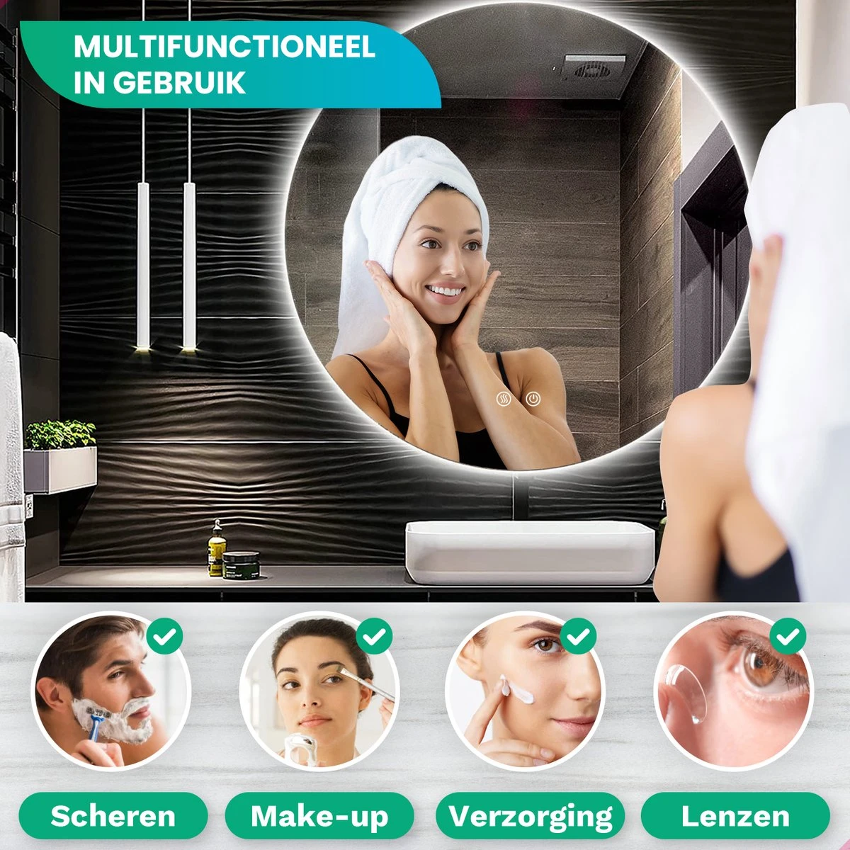 Mirlux Badkamerspiegel Met LED Verlichting & Verwarming – Wandspiegel Rond – Anti Condens Douchespiegel - 60CM 10 Mirlux Badkamerspiegel Met LED Verlichting & Verwarming – Wandspiegel Rond – Anti Condens Douchespiegel - 60CM - Afbeelding 8