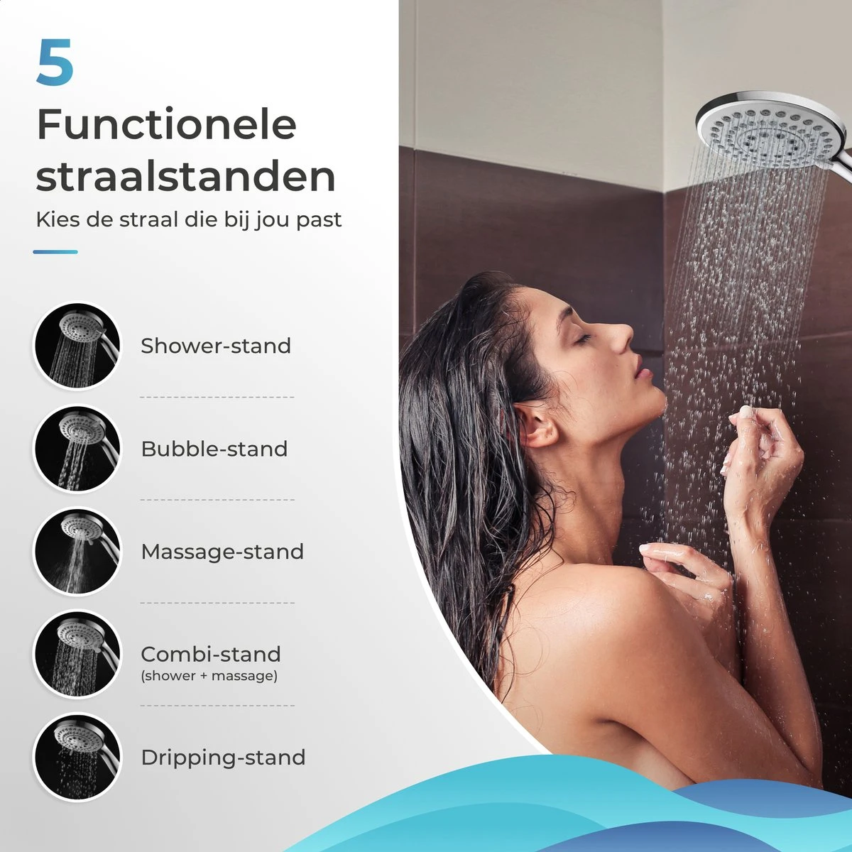 TUBSUN Waterbesparende Douchekop - Handdouche - Regendouche - 50% Waterbesparend - 5 Sproeistanden 4 TUBSUN Waterbesparende Douchekop - Handdouche - Regendouche - 50% Waterbesparend - 5 Sproeistanden - Afbeelding 2