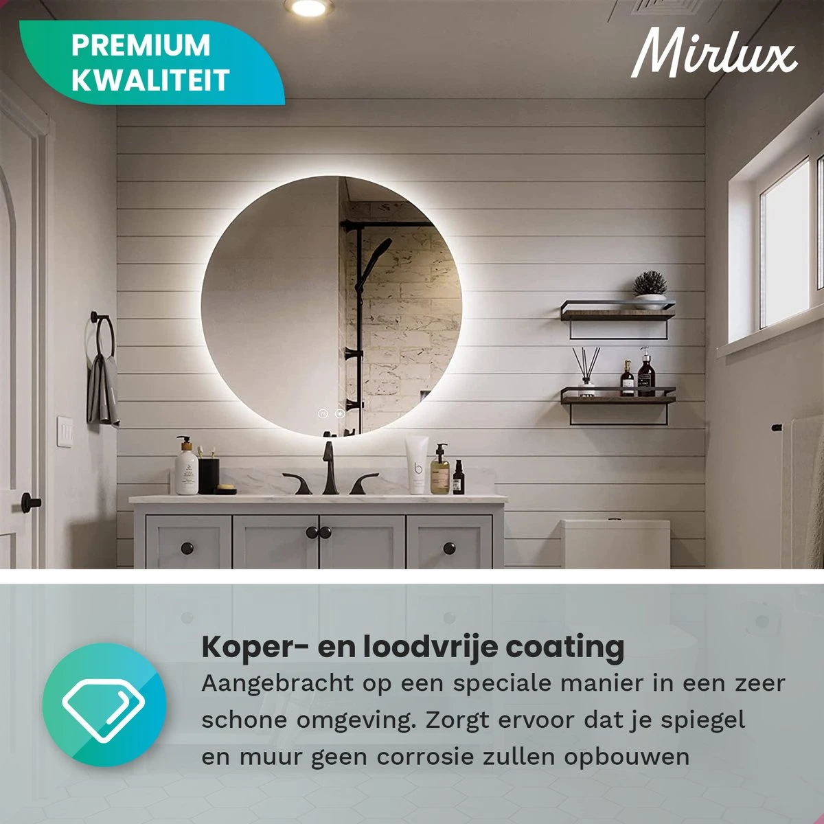 Mirlux Badkamerspiegel Met LED Verlichting & Verwarming – Wandspiegel Rond – Anti Condens Douchespiegel - 60CM 11 Mirlux Badkamerspiegel Met LED Verlichting & Verwarming – Wandspiegel Rond – Anti Condens Douchespiegel - 60CM - Afbeelding 9