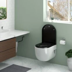 Kamyra® Antibacteriële Toiletbril Met Verkleiner & Softclose - Voor Volwassenen/Kinderen - Toiletbrillen, WC Bril, Brillen, Toiletzitting - D-Vorm - 45.4x36.1 Cm - Zwart -Badkamer Wijs 1200x1200 4635