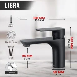 LOMAZOO Wastafelkraan Zwart Libra - Zwarte Wastafelkraan - Badkamerkraan Zwart - Zwarte Badkamerkraan -Badkamer Wijs 1200x1200 4717