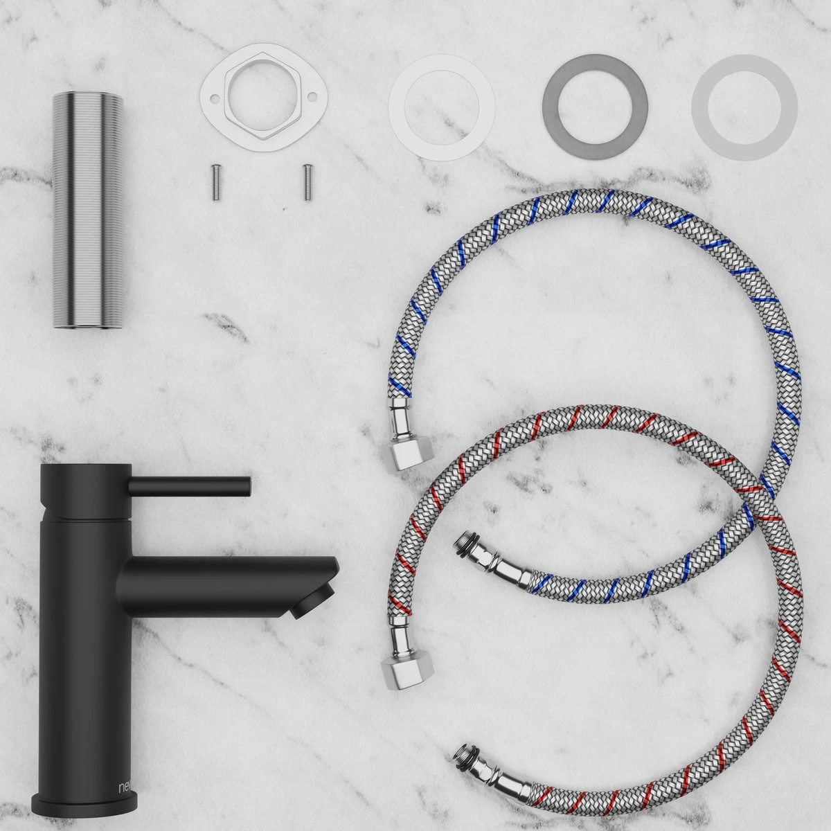 Wastafelkraan - Wastafel - Kraan - Badkamer - Zwart - Inclusief Aansluit Slangen 5 Wastafelkraan - Wastafel - Kraan - Badkamer - Zwart - Inclusief Aansluit Slangen - Afbeelding 3