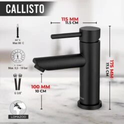 LOMAZOO Wastafelkraan Zwart - Badkamerkraan Zwart - Mengkraan Wastafel - Badkamer Kraan Callisto -Badkamer Wijs 1200x1200 4823