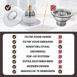 Lenga Universele RVS Afvoerstop - Pop-up Systeem - Afvoerplug - Haarvanger - Gootsteenstop - Afvoerzeef - Afvoerpluggen -Badkamer Wijs 1200x1200 4859