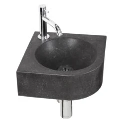 Differnz Cleo Fonteinset - Wasbak Natuursteen - Zwart - Gebogen Kraan - Chroom - Standaard Greep - 30 X 30 X 10 Cm -Badkamer Wijs 1200x1200 4892