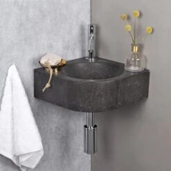 Differnz Cleo Fonteinset - Wasbak Natuursteen - Zwart - Gebogen Kraan - Chroom - Standaard Greep - 30 X 30 X 10 Cm -Badkamer Wijs 1200x1200 4895