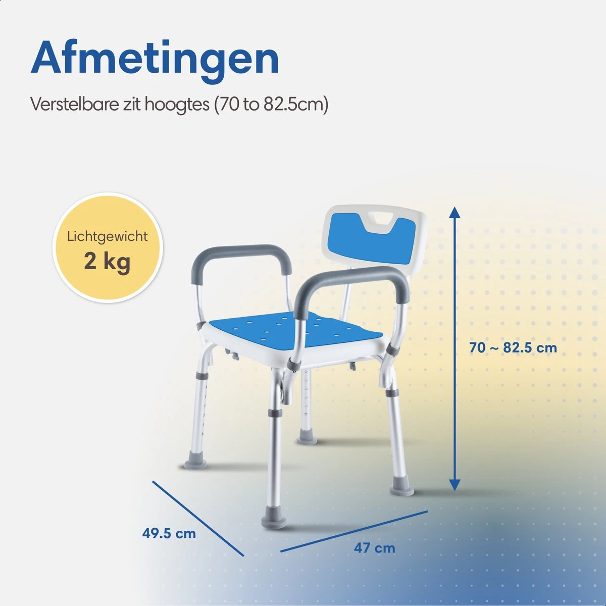 Safe Age® Douchestoel Met Afneembare Rugleuning En Armleuning – Anti Slip - Verstelbare Hoogte - Douchekruk 4 Safe Age® Douchestoel Met Afneembare Rugleuning En Armleuning – Anti Slip - Verstelbare Hoogte - Douchekruk - Afbeelding 2