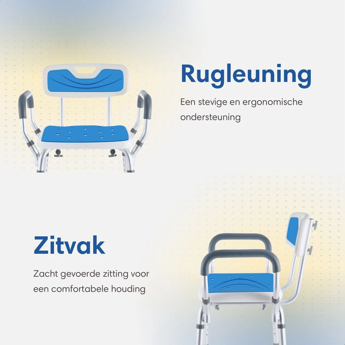 Safe Age® Douchestoel Met Afneembare Rugleuning En Armleuning – Anti Slip - Verstelbare Hoogte - Douchekruk 6 Safe Age® Douchestoel Met Afneembare Rugleuning En Armleuning – Anti Slip - Verstelbare Hoogte - Douchekruk - Afbeelding 4