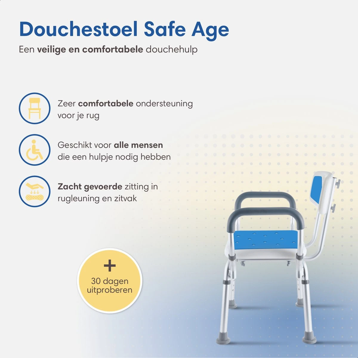 Safe Age® Douchestoel Met Afneembare Rugleuning En Armleuning – Anti Slip - Verstelbare Hoogte - Douchekruk 10 Safe Age® Douchestoel Met Afneembare Rugleuning En Armleuning – Anti Slip - Verstelbare Hoogte - Douchekruk - Afbeelding 8