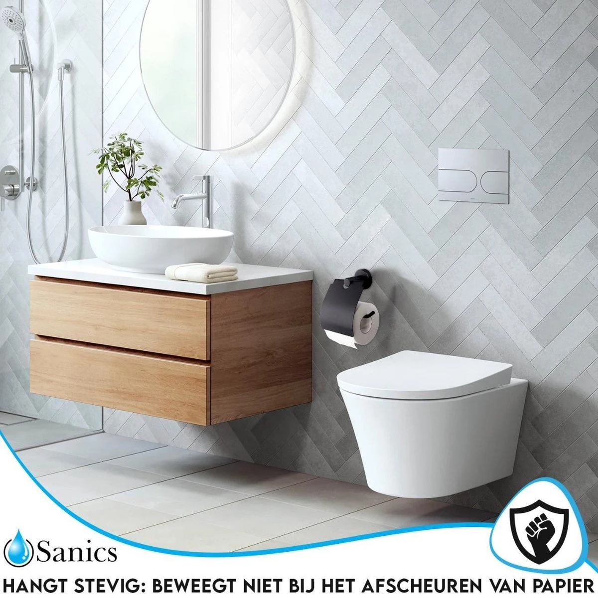 Sanics Toiletrolhouder Zwart Met Klep - WC Rolhouder RVS Inclusief Montage Set - Closetrolhouder 5 Sanics Toiletrolhouder Zwart Met Klep - WC Rolhouder RVS Inclusief Montage Set - Closetrolhouder - Afbeelding 3