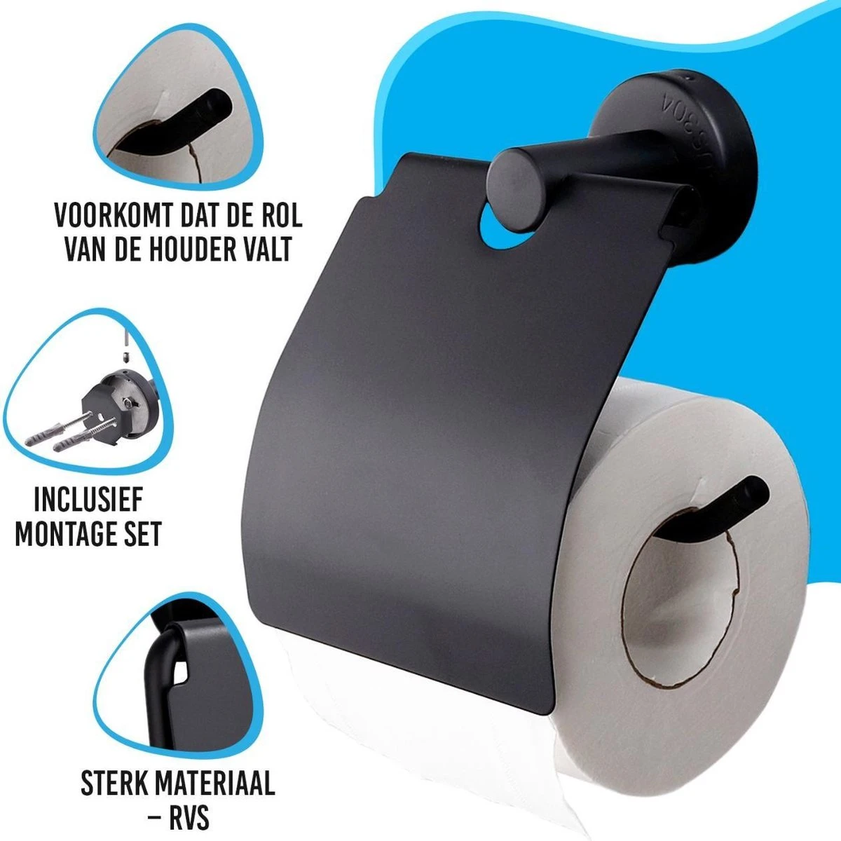 Sanics Toiletrolhouder Zwart Met Klep - WC Rolhouder RVS Inclusief Montage Set - Closetrolhouder 7 Sanics Toiletrolhouder Zwart Met Klep - WC Rolhouder RVS Inclusief Montage Set - Closetrolhouder - Afbeelding 5