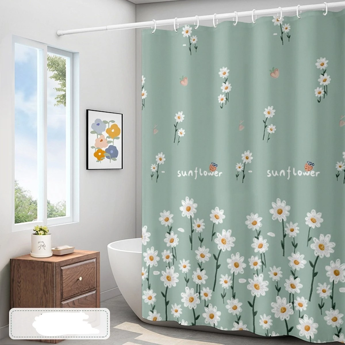 Merkloos Douchegordijn Polyester Douchegordijn Digitaal Printen Verdikt Waterdicht Badkamergordijn Balkongordijn Inclusief Ringen 180x200cm (madeliefje) 3 Merkloos Douchegordijn Polyester Douchegordijn Digitaal Printen Verdikt Waterdicht Badkamergordijn Balkongordijn Inclusief Ringen 180x200cm (madeliefje)