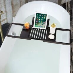 ACAZA Badrekje - Uitschuifbare Bamboe Bad Brug (Min 70 Cm - Max 105cm) - Verstelbare Plank Voor In Bad Met Tablet Houder - Zwart -Badkamer Wijs 1200x1200 558