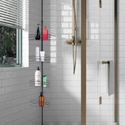 SensaHome Telescopisch Douche Rek Met 4 Lagen - Verstelbaar Bad / Douche Hoekrek Opbergrek - Uitschuifbaar Van 145-250 Cm - Zwart -Badkamer Wijs 1200x1200 567