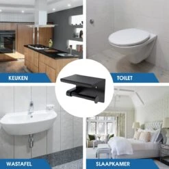 Toiletrolhouder Met Telefoonhouder - Zelfklevend / Boren / Zonder Boren - Incl. Handdoekhaakjes - WC Rolhouder - Zwart 23 Toiletrolhouder Met Telefoonhouder - Zelfklevend / Boren / Zonder Boren - Incl. Handdoekhaakjes - WC Rolhouder - Zwart -Badkamer Wijs 1200x1200 571