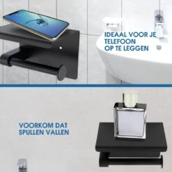 Toiletrolhouder Met Telefoonhouder - Zelfklevend / Boren / Zonder Boren - Incl. Handdoekhaakjes - WC Rolhouder - Zwart 25 Toiletrolhouder Met Telefoonhouder - Zelfklevend / Boren / Zonder Boren - Incl. Handdoekhaakjes - WC Rolhouder - Zwart -Badkamer Wijs 1200x1200 573