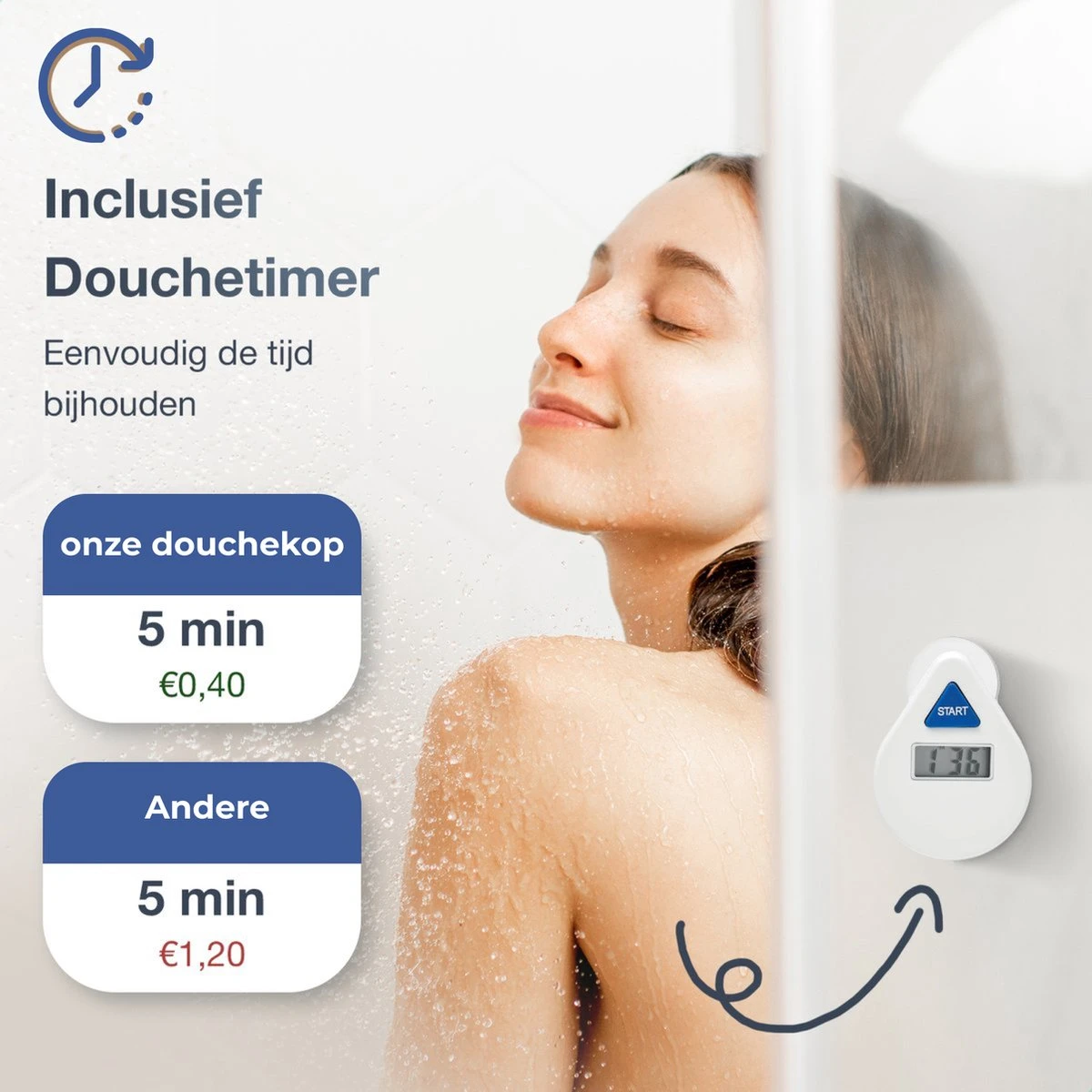 MaatWorkz - Waterbesparende Douchekop Vierkant + Douchetimer - Hoge Waterdruk - Luxe Design - 6 Standen 8 MaatWorkz - Waterbesparende Douchekop Vierkant + Douchetimer - Hoge Waterdruk - Luxe Design - 6 Standen - Afbeelding 6