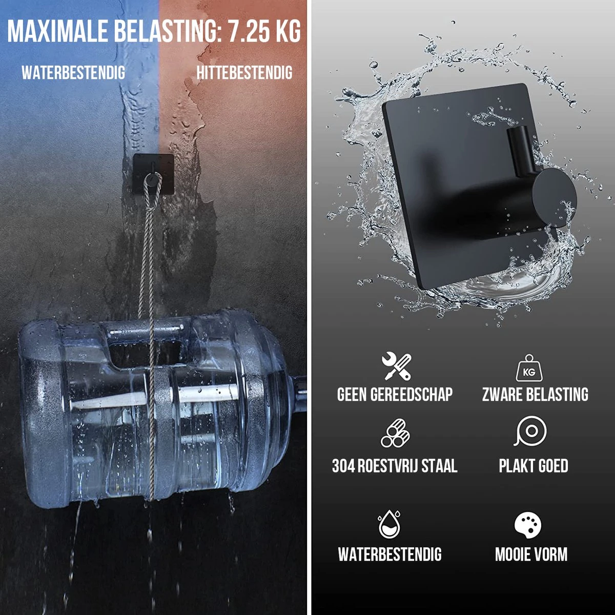 4x Zelfklevende Handdoekhaakjes Haakjes Ophanghaakjes Haken Zwart 7 4x Zelfklevende Handdoekhaakjes Haakjes Ophanghaakjes Haken Zwart - Afbeelding 5