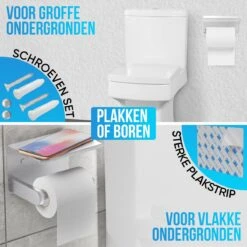 Strex WC Rolhouder Met Plankje - Zilver - Zelfklevend / Boren / Zonder Boren - Toiletrolhouder - WC Papier Houder -Badkamer Wijs 1200x1200 620