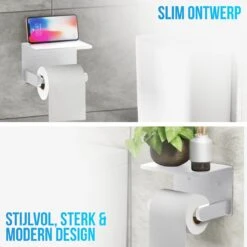 Strex WC Rolhouder Met Plankje - Zilver - Zelfklevend / Boren / Zonder Boren - Toiletrolhouder - WC Papier Houder -Badkamer Wijs 1200x1200 623