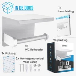 Strex WC Rolhouder Met Plankje - Zilver - Zelfklevend / Boren / Zonder Boren - Toiletrolhouder - WC Papier Houder -Badkamer Wijs 1200x1200 625