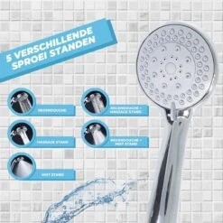 Douchekop Met Slang - Universeel - 5 Luxe Straalstanden - Chroom En RVS - Incl. Wandhouder -Badkamer Wijs 1200x1200 632