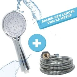 Douchekop Met Slang - Universeel - 5 Luxe Straalstanden - Chroom En RVS - Incl. Wandhouder -Badkamer Wijs 1200x1200 634