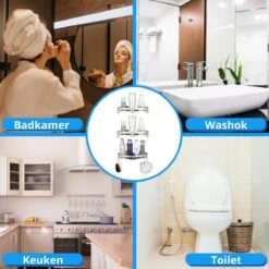 BrandtBergkamp RVS Doucherek 3 Laags – Zonder Boren – Doucherek Hangend – Badkamerrek Zilver -Badkamer Wijs 1200x1200 670