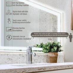 LED Badkamer Spiegel 120x 60 Cm, Digitale Klok, Dimbaar, Anticondensfunctie -Badkamer Wijs 1200x1200 68