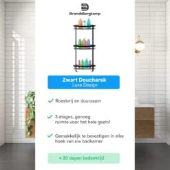 BrandtBergkamp Doucherek Zonder Boren – Badkamerrek – 3 Laags – Zwart 12 BrandtBergkamp Doucherek Zonder Boren – Badkamerrek – 3 Laags – Zwart -Badkamer Wijs 1200x1200 688