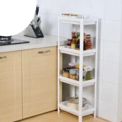 Merkloos Decopatent® 4 Laags Opbergrek -Staand Rek 4 Etages Voor Badkamer - Keuken - Keukenrek - Badkamerrek - Kunststof Rechthoekig Rek -Badkamer Wijs 1200x1200 700