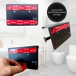 WC Rolhouder - Zelfklevend Toiletrolhouder Met Plankje - WC Papier Houder Zonder Boren - WC Rolhouder Met Plankje - Toiletrolhouder - Toiletrolhouder Zwart - Fienosa -Badkamer Wijs 1200x1200 708