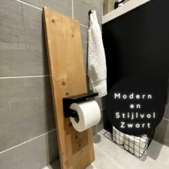 WC Rolhouder - Zelfklevend Toiletrolhouder Met Plankje - WC Papier Houder Zonder Boren - WC Rolhouder Met Plankje - Toiletrolhouder - Toiletrolhouder Zwart - Fienosa -Badkamer Wijs 1200x1200 714