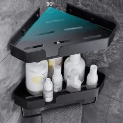 Luxe Doucherek Zonder Boren – 1/2/3 Laags – 32 Cm – Hangend – Aluminium – Zwart -Badkamer Wijs 1200x1200 731