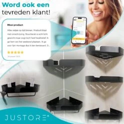 Luxe Doucherek Zonder Boren – 1/2/3 Laags – 32 Cm – Hangend – Aluminium – Zwart -Badkamer Wijs 1200x1200 735