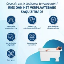 Saqu Zitbad - Mobiel Bad - 103x65cm - Wit - Incl Bijbehorende Poot En Zonder Afvoer -Badkamer Wijs 1200x1200 747
