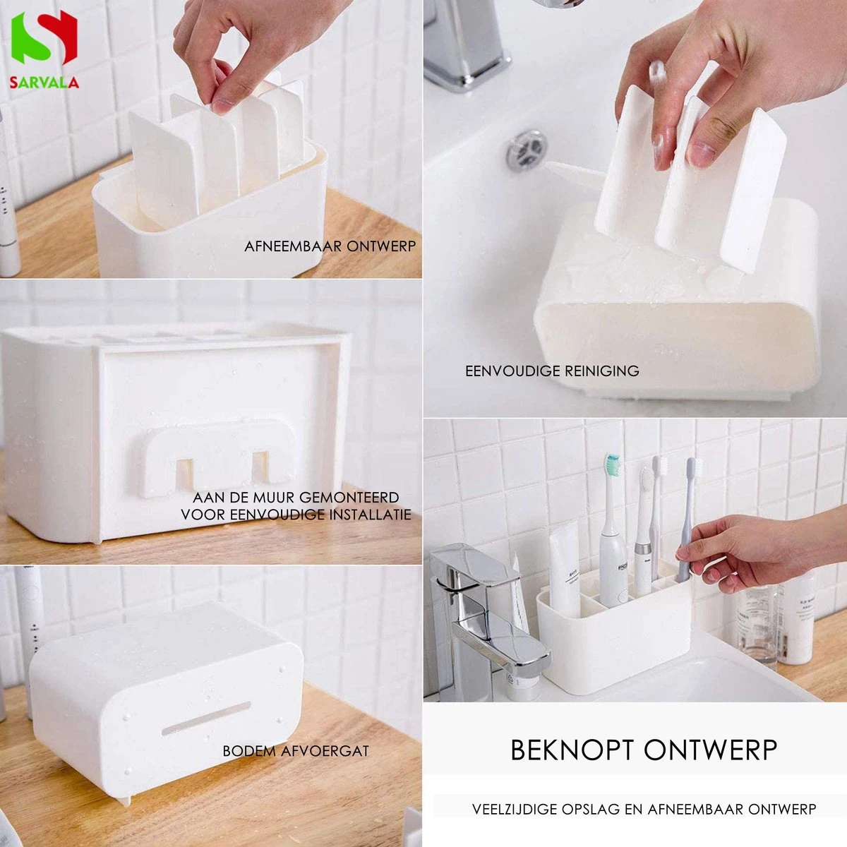 Tandenborstelhouder - Wastafelmeubel - Vrijstaand Of Wandgemonteerd - Wit 5 Tandenborstelhouder - Wastafelmeubel - Vrijstaand Of Wandgemonteerd - Wit - Afbeelding 3