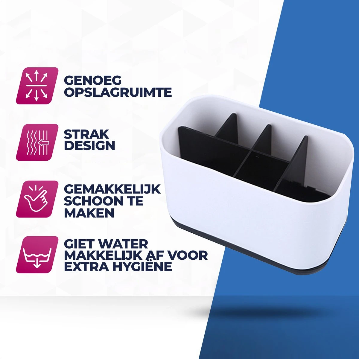 Roegaarden Tandenborstelhouder – Badkamer Organizer – 6 Sorteervakken - Met Lekbak -Wit 4 Roegaarden Tandenborstelhouder – Badkamer Organizer – 6 Sorteervakken - Met Lekbak -Wit - Afbeelding 2