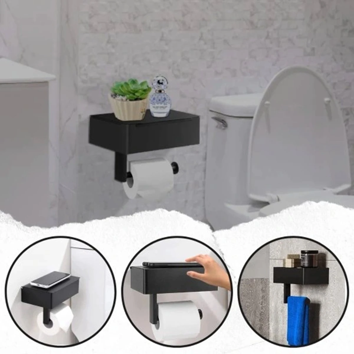 Toiletrolhouder - Plankje & Bakje - Planchet Opbergruimte - WC Rolhouder - Zelfklevend Of Borend - RVS - Waterbestendig - Rheme 14 Toiletrolhouder - Plankje & Bakje - Planchet Opbergruimte - WC Rolhouder - Zelfklevend Of Borend - RVS - Waterbestendig - Rheme - Afbeelding 12