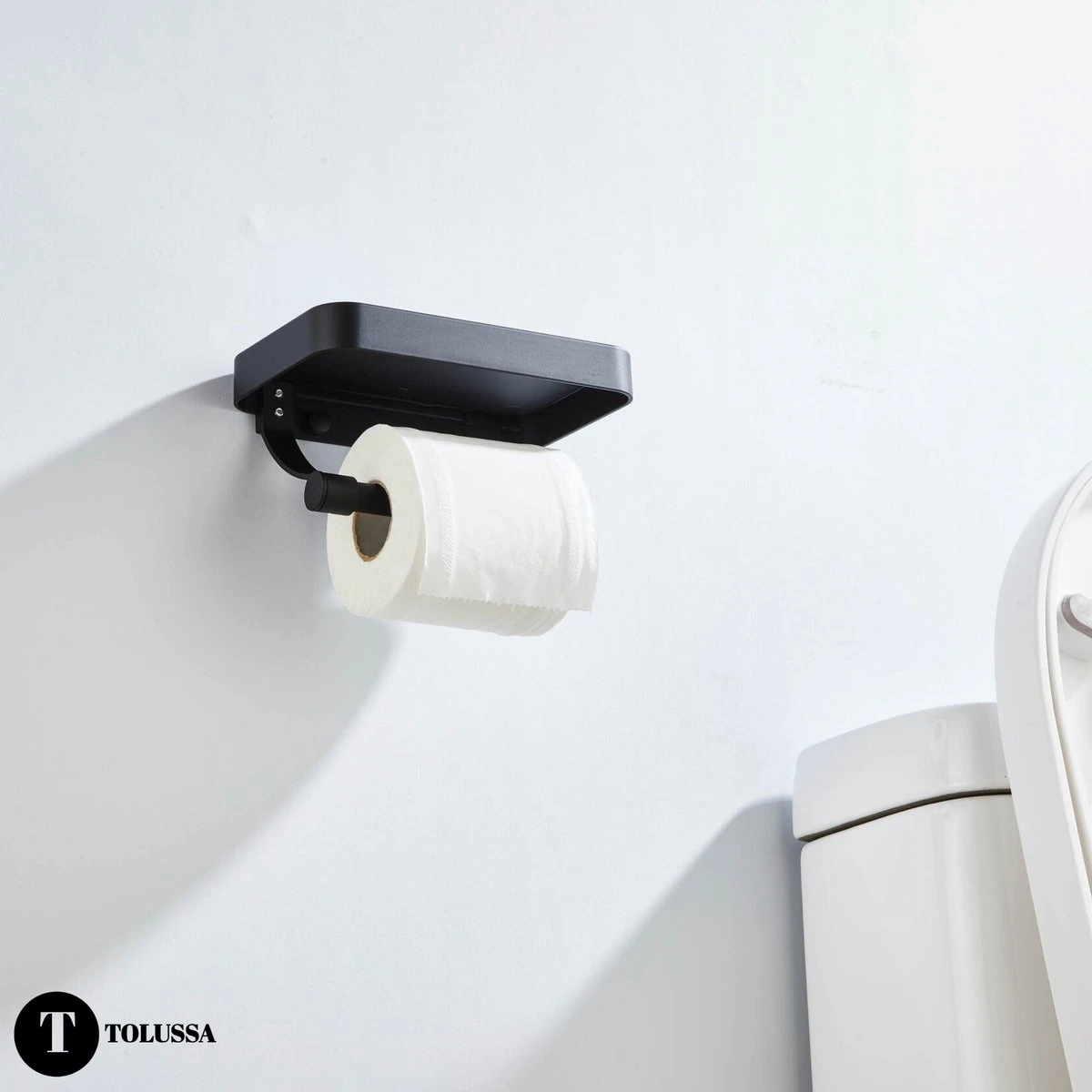 Tolussa Premium WC Rolhouder Zwart Met Plankje - Toiletrolhouder Zwart Met Plankje - Met En Zonder Boren 8 Tolussa Premium WC Rolhouder Zwart Met Plankje - Toiletrolhouder Zwart Met Plankje - Met En Zonder Boren - Afbeelding 6