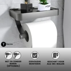 Tolussa Premium WC Rolhouder Zwart Met Plankje - Toiletrolhouder Zwart Met Plankje - Met En Zonder Boren 19 Tolussa Premium WC Rolhouder Zwart Met Plankje - Toiletrolhouder Zwart Met Plankje - Met En Zonder Boren -Badkamer Wijs 1200x1200 889