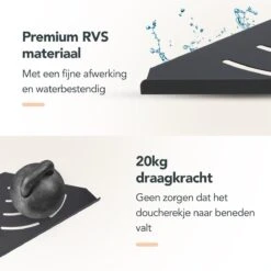 Doucherek - Doucherek Zonder Boren - Doucherekjes - Doucherek Hangend - Doucherekje - Doucherekje Zonder Boren - Doucherek Zwart - Hoek - 2 Stuks - Met Haakjes - Inclusief Montage Materiaal - Hoogwaardig Afgewerkt - EJC Products -Badkamer Wijs 1200x1200 899